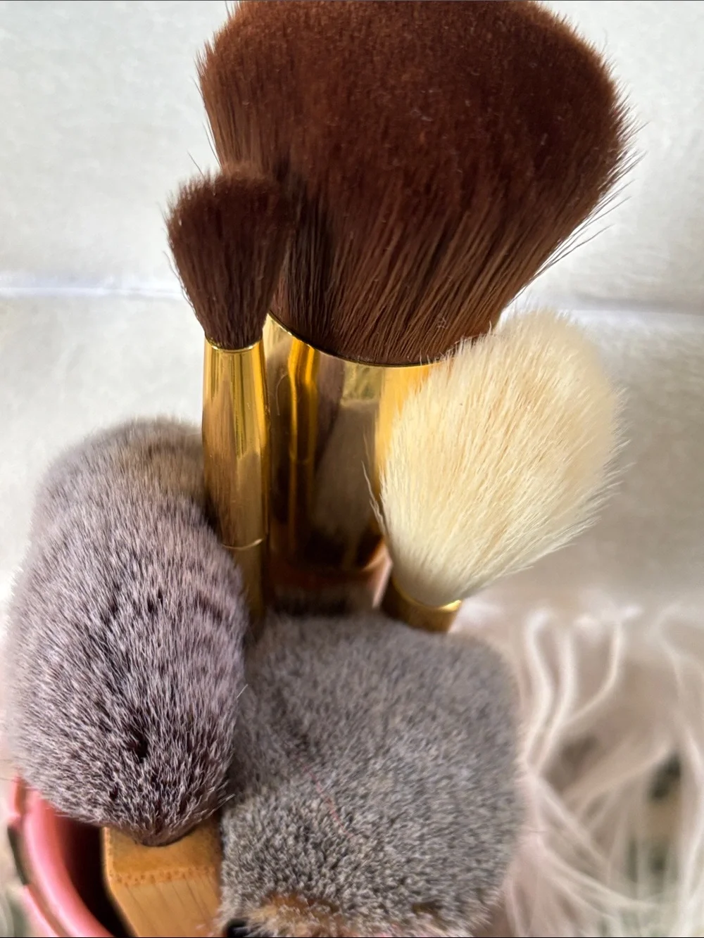 tarte Bamboo Handle Makeup Brush Set with Gold Ferrules and Brown Bristles